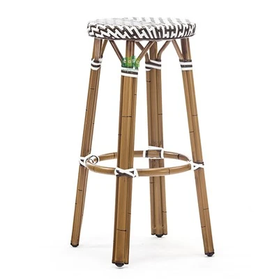 Scaune de bar rotunde din rattan din aluminiu